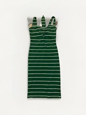 Forever 21 Forest Green and Cream Striped Midi Dress